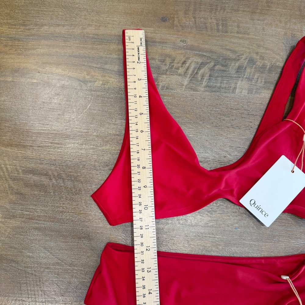 Quince Red High Waisted Bikini Set V-Neck Top High Cut Bottom Small NWT Bathing - Picture 8 of 12